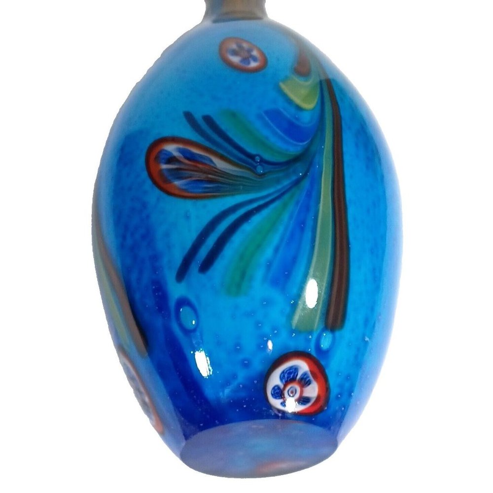 Vintage Murano Millefiori Colorful Bottleneck Art Glass Vase 13.5” X 7" Peacock - Picture 9 of 15
